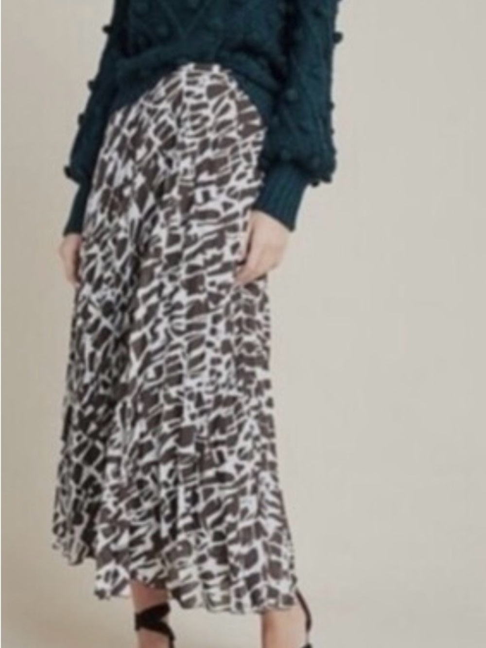 ANTHROPOLOGIE MAEVE, Printed Pleated Maxi Skirt, Size XL